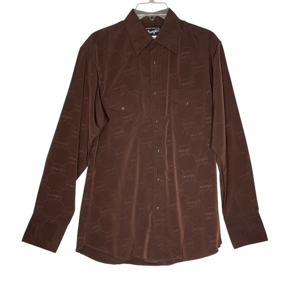 VTG Wrangler All Over Lasso Western Shirts Pearl Snap Mens M Brown Long Sleeve - Picture 1 of 8
